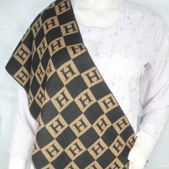 Authentic Hermes Muffler Stole Shawl Wrap 90% Wool 10% Cashmere Brown - Picture 1 of 7